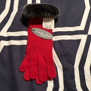 100% Cashmere Gloves With Rex Rabbit Trim NWT